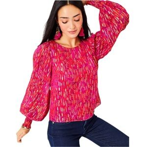 NEW Lilly Pulitzer Alfreda Amaryllis Red Secret Hideaway Puff Sleeve Top - 12